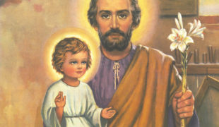 São José segurando o menino Jesus em representação ilustrada